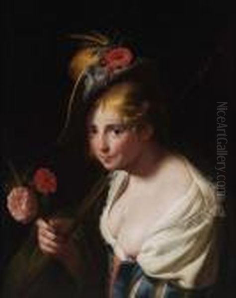 Ritratto Di Dama Con Fiori Oil Painting by Paulus Moreelse