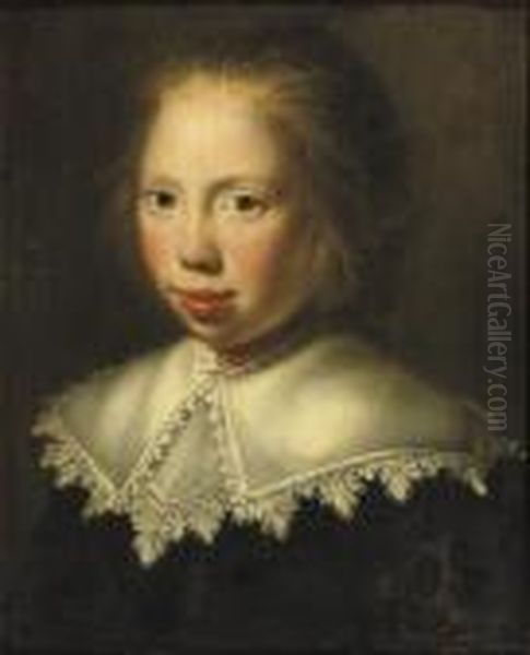 Portrait Of A Girl, Bust-length,
 In A Dark Costume And A White Collar With A Coral Necklace Oil Painting by Paulus Moreelse