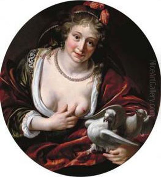 Venus With Two Doves Oil Painting by Paulus Moreelse