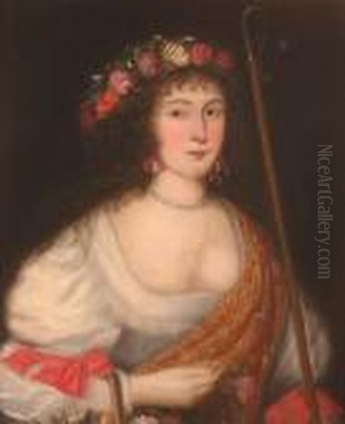 Portrait, Half Length, Of A Lady Wearing Flowers In Her Hair Oil Painting by Paulus Moreelse