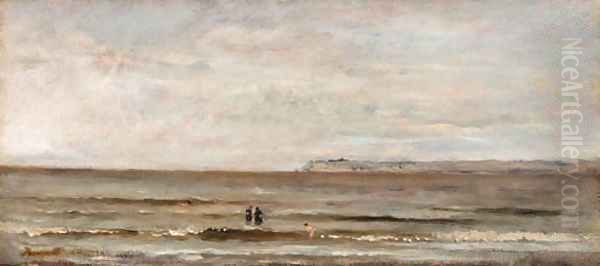 Les baigneurs (The sea bathers) Oil Painting by Charles-Francois Daubigny