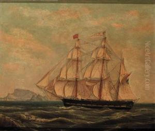 A Three-master In Coastal Waters Oil Painting by Casparus Johannes Morel