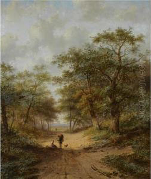 Travellers On A Country Road Oil Painting by Jan Evert Morel