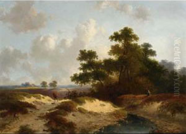 Figures In A Summer Landscape Oil Painting by Jan Evert Morel