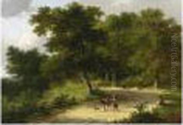 Travellers On A Country Road Oil Painting by Jan Evert Morel