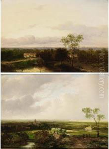 Two Summer Landscapes (a Pair) Oil Painting by Jan Evert Morel