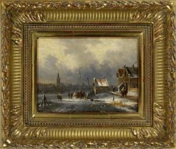 Stadtchen An Zugefrorenemfluss Oil Painting by Jan Evert Morel