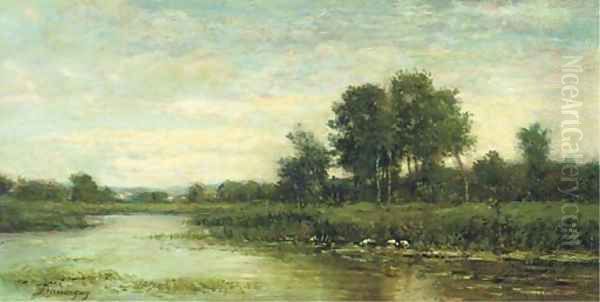 Herons au bord de l'etang Oil Painting by Charles-Francois Daubigny