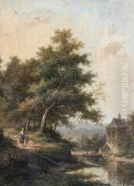 Figures On A Country Path Oil Painting by Jan Evert Morel