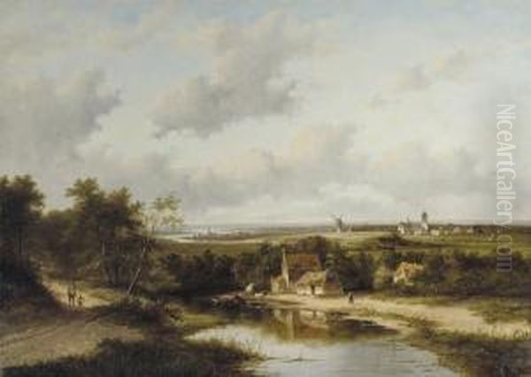 An Extensive Dutch Polder Landscape In Summer Oil Painting by Jan Evert Morel