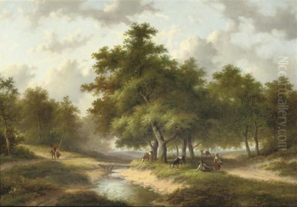 Along A Forest Stream Oil Painting by Jan Evert Morel