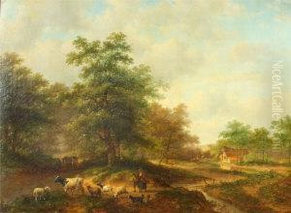 Landscape With A Cow Oil Painting by Jan Evert Morel