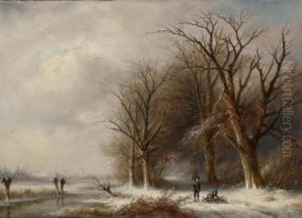 Houtsprokkelaars In Winterlandschap Oil Painting by Jan Evert Morel