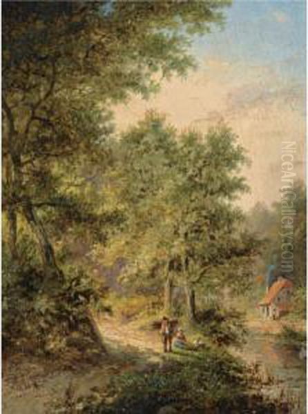 Travellers On A Forest Path Oil Painting by Jan Evert Morel