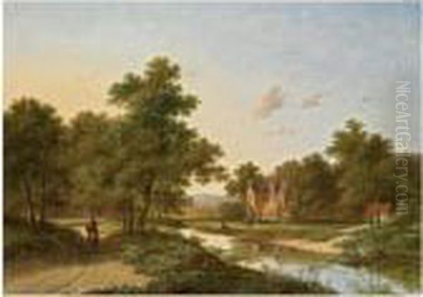 Conversing Figures On A Country Road Oil Painting by Jan Evert Morel