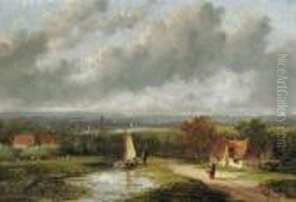 A Panoramic Summer Landscape Oil Painting by Jan Evert Morel