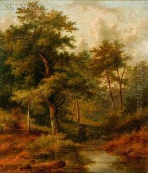 Visitors By A Woodland Stream Oil Painting by Jan Evert Morel