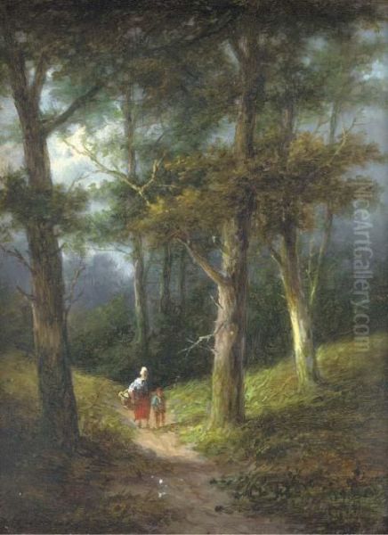 Figures In A Wooded Landscape; And Another Similar Oil Painting by Jan Evert Morel