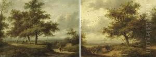 Forest Landscapes With Peasants On A Sandy Track Oil Painting by Jan Evert Morel