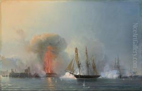 The French Fleet Bombarding Vera Cruz Oil Painting by Antoine Leon Morel-Fatio