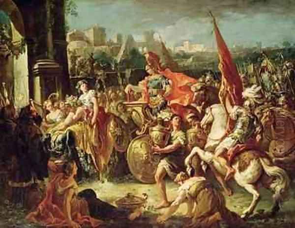 The Entrance of Alexander the Great into Babylon Oil Painting by Gaspare Diziani