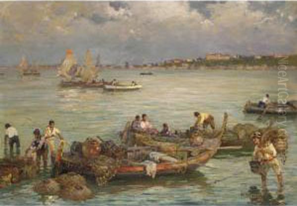 Barche Pescherecce A Palermo Oil Painting by Federico Morello