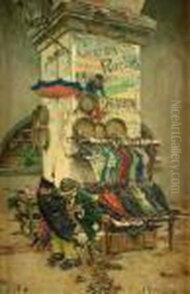 El Restaurador De Paraguas Oil Painting by Jose Moreno Carbonero