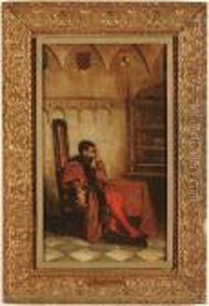 A Contemplating Nobleman In His Library Oil Painting by Jose Moreno Carbonero