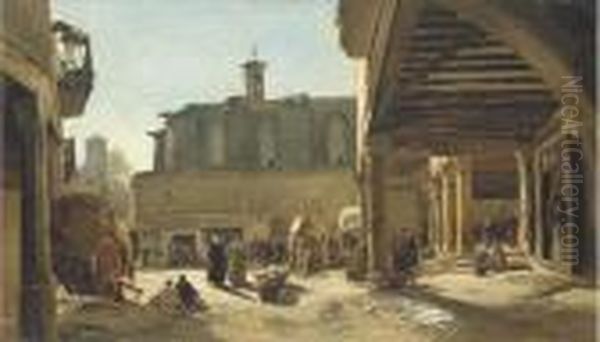 Plaza De La Iglesia Santa Coloma De Queralt Oil Painting by Jaime Morera y Galicia