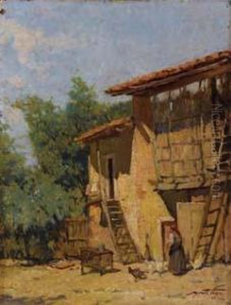 Cascinale A Trezzo D'adda Oil Painting by Mario Moretti Foggia