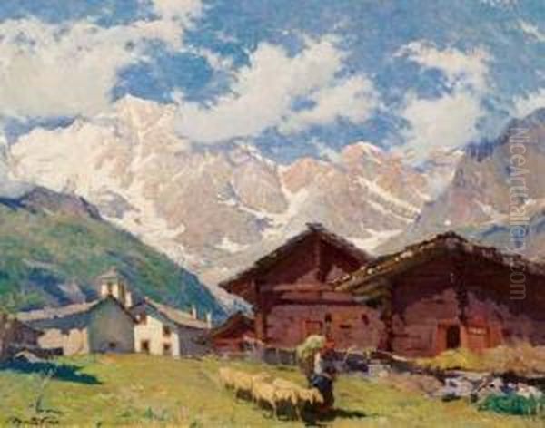 Pecetto E Il Monte Rosa Oil Painting by Mario Moretti Foggia