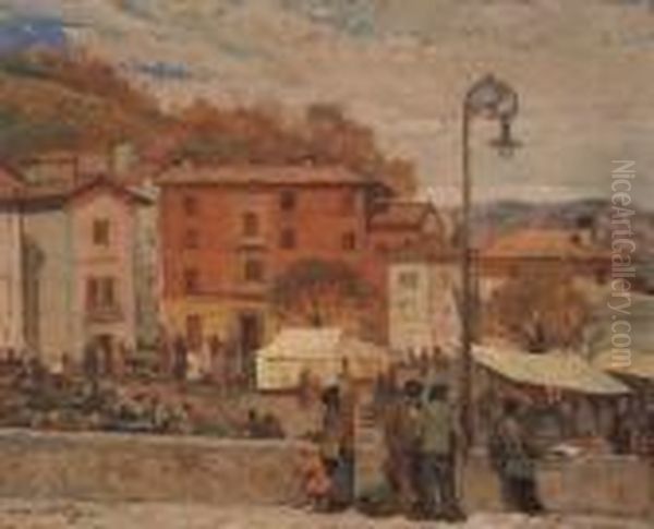 Mercato A Castelnuovo Oil Painting by Mario Moretti Foggia