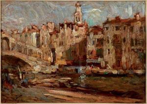 A Rialto Oil Painting by Mario Moretti Foggia