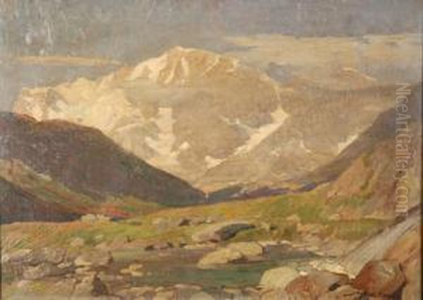 Monte Rosa Torrente Aura Oil Painting by Mario Moretti Foggia