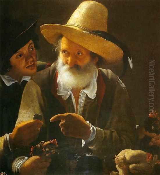 The Chicken Vendor Oil Painting by Pensionante Del Saraceni