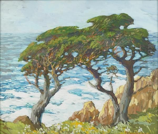 Twin Cypress Oil Painting by Mary Deneale Morgan