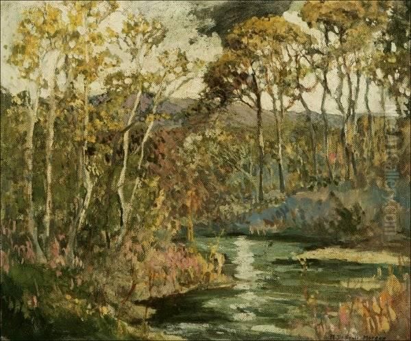 Wooded River Landscape Oil Painting by Mary Deneale Morgan