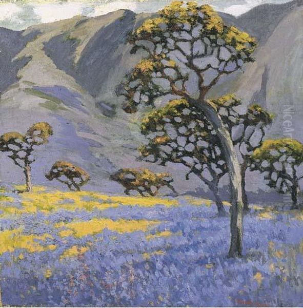 Oaks And Lupin, Carmel Valley Oil Painting by Mary Deneale Morgan