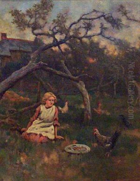 Feeding The Roosters Oil Painting by William Morgan