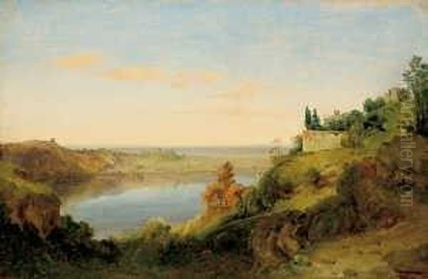 Blick Auf Den Albaner See Und Castel Gandolfo. Oil Painting by Carl Morgenstern