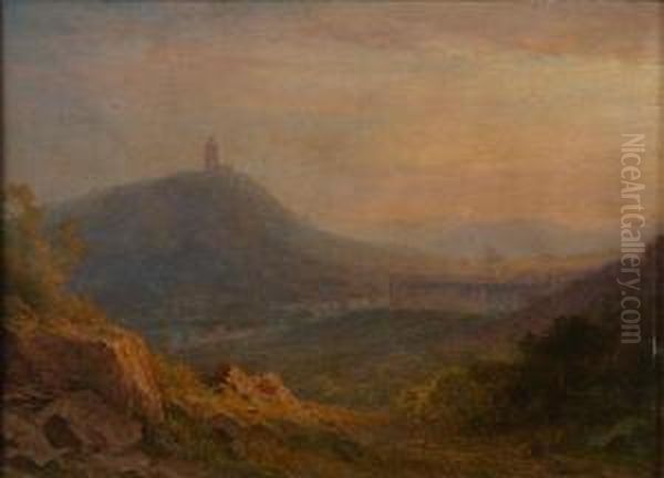 A Valley At Sunset Oil Painting by Friedrich Ernst Morgenstern