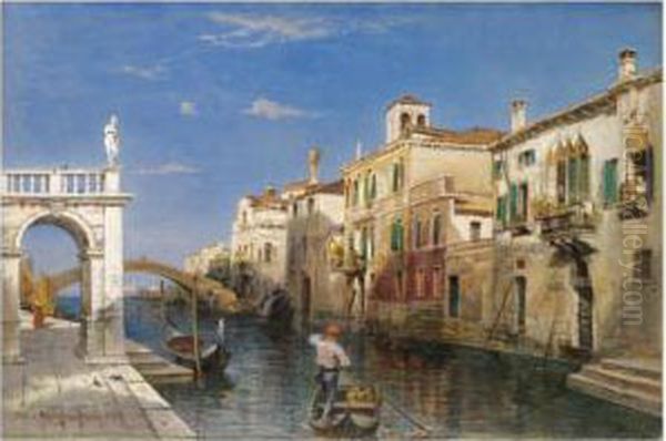 Gondolas On A Canal, Venice Oil Painting by Friedrich Ernst Morgenstern