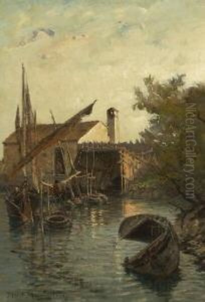 Sudlicher Fischhafen. Oil Painting by Friedrich Ernst Morgenstern