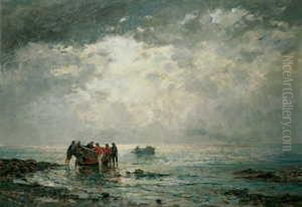 Die Ruckkehr Vom Fischfang. 
Signiert Und Datiert Unten Rechts: F.e. Morgenstern 1912. Ol Auf 
Leinwand. H 84; B 120 Cm. Oil Painting by Friedrich Ernst Morgenstern