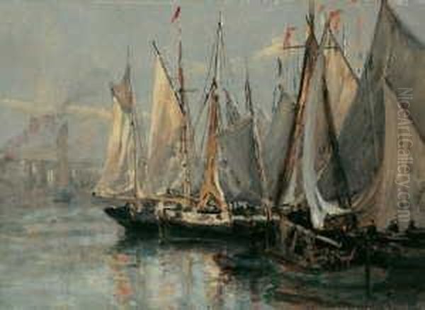 Fischerboote In Einem Ostseehafen. Oil Painting by Friedrich Ernst Morgenstern