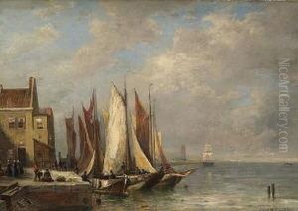 Fischerboote Im Hafen. Oil Painting by Friedrich Ernst Morgenstern