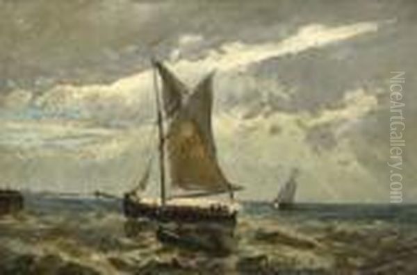 Fischerboote Vor
 Oostende. Oil Painting by Friedrich Ernst Morgenstern