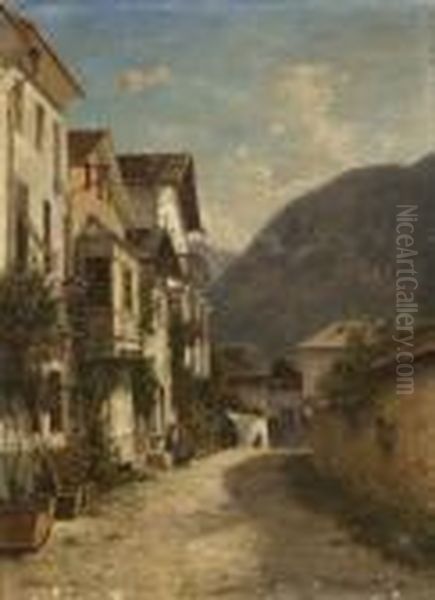 Gasse In Muhlbach A. D.
 Rienz Oil Painting by Friedrich Ernst Morgenstern