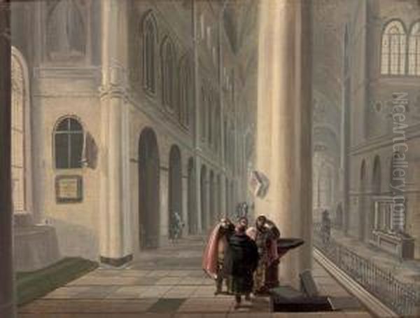 A Gothic Church Interior With Figures By An Open Tomb Oil Painting by Johann Ludwig Ernst Morgenstern