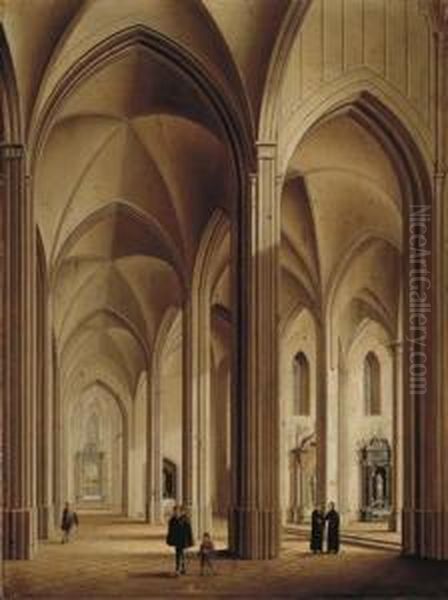 The Interior Of A Gothic Cathedral Oil Painting by Johann Ludwig Ernst Morgenstern